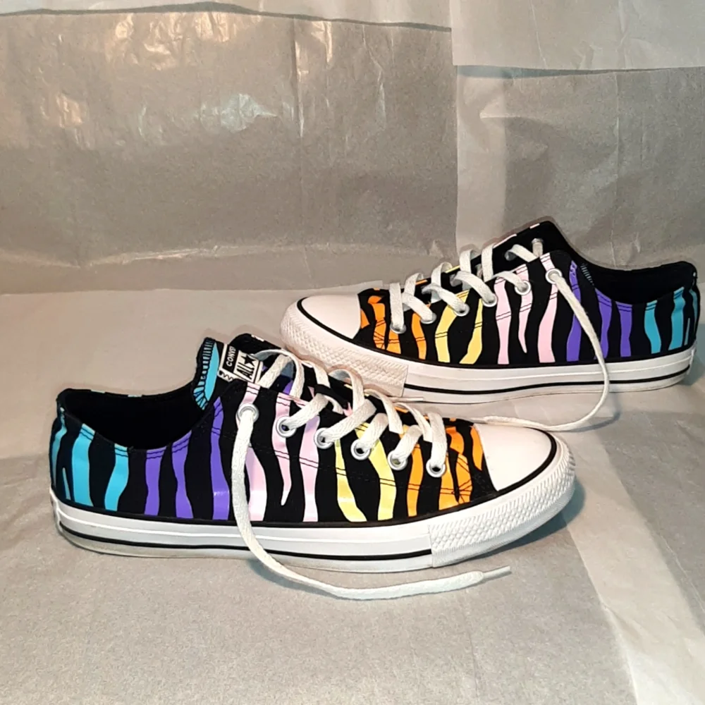Converse Low Top Sneakers with Rainbow Zebra Stripes